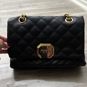 Aldo Black Quilted Shoulder Bag with Gold Accents